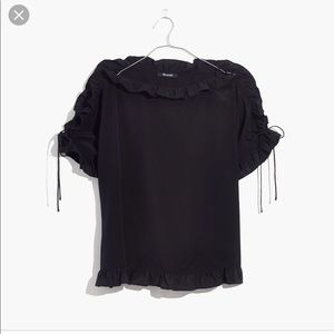 Madewell silk lace-up ruffled top- size small